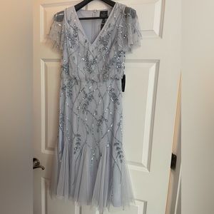 NWT Blue beaded midi Adriana Papell dress
